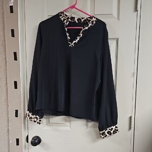 Black Leopard Trim Women's Top